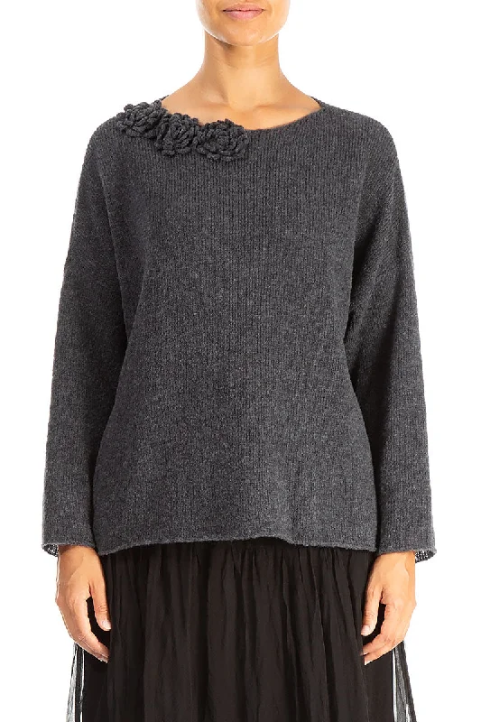 Rosette Dark Grey Wool Sweater Spandex Blend Rayon Blend Denim Blend