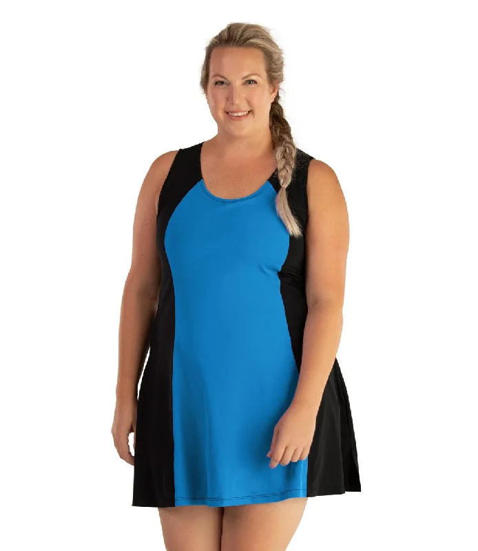 AquaSport Crossback Swim Dress Pacific Blue Black - FINAL SALE Turtleneck Warm Winter