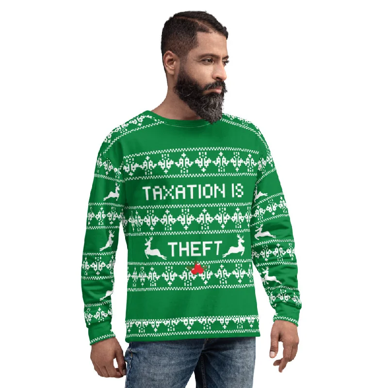 Ugly Christmas Sweater Taxation is Theft Unisex Sweatshirt Sequined Glittery Shiny