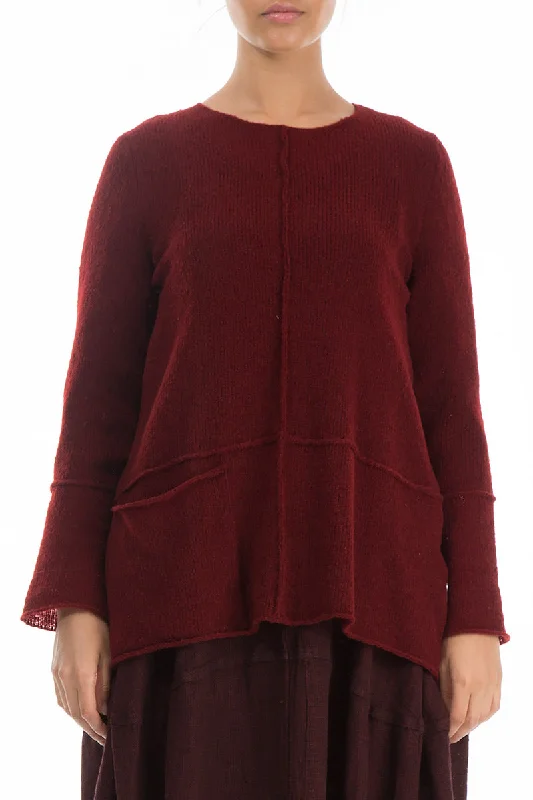 Single Pocket Maroon Wool Sweater Print Jacquard Patchwork