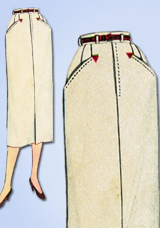 1950s Vintage McCalls Sewing Pattern 3079 Misses Slender Skirt Size 26 Waist button skirt front