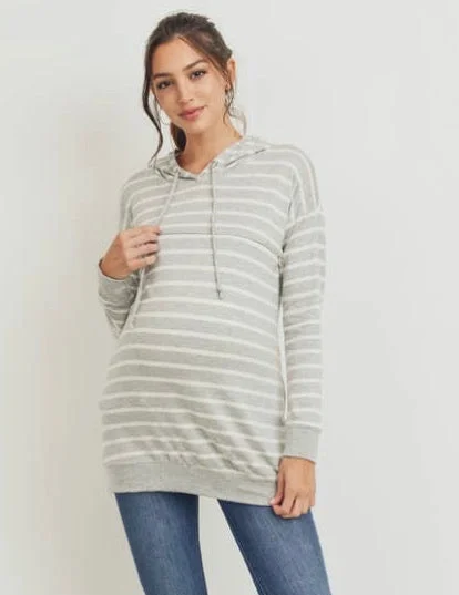 Rayon French Terry Striped Maternity/Nursing Hoodie Hoodie with Sequins Glamorous Eye-catching