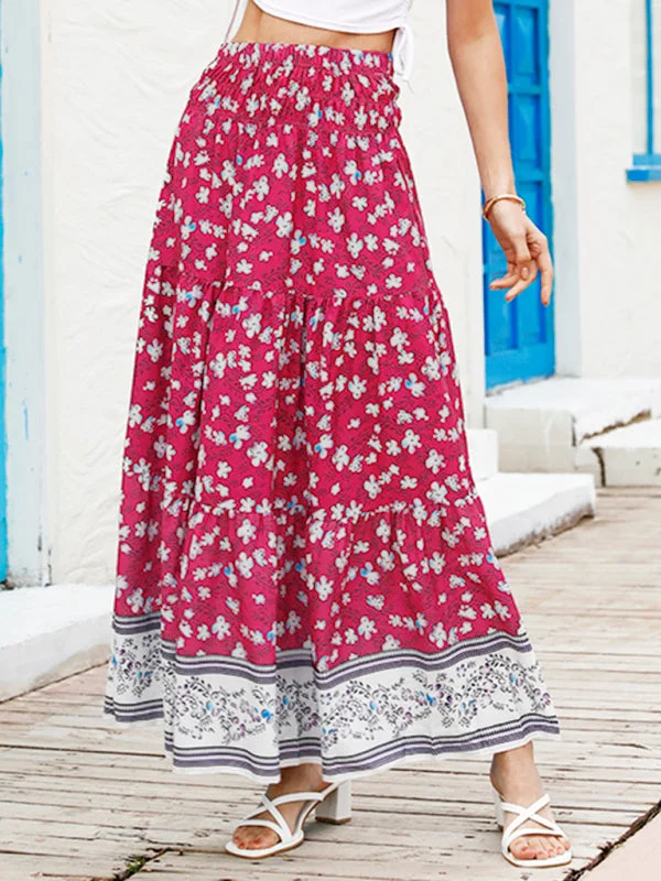 Ladies Casual Fashion Boho Print Skirt linen skirt natural