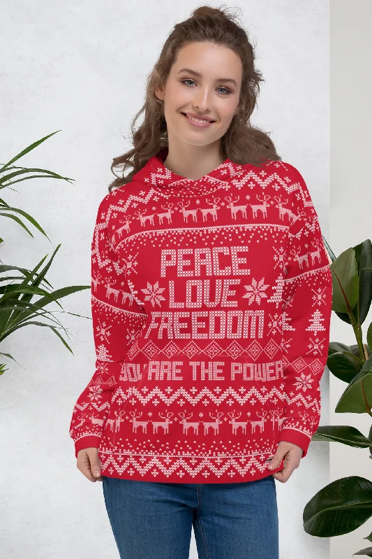 Peace Love and Freedom Ugly Christmas Sweater Unisex Hoodie Open Front Closed Front Wrap Front