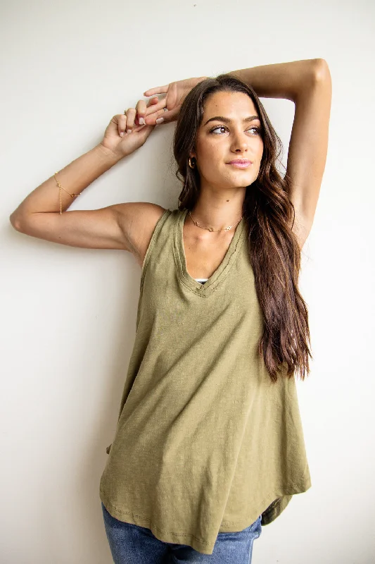 Thread & Supply Manning Tank Top for Women in Olive Green | T1510CPRTS-OLIVEGROVE cold shoulder tank