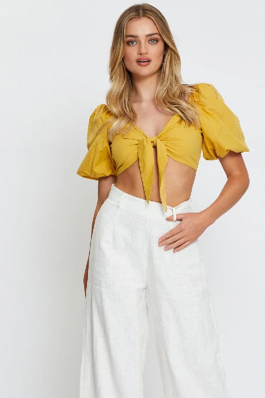 Light Must Crop Top Tie Up Print Jacquard Patchwork