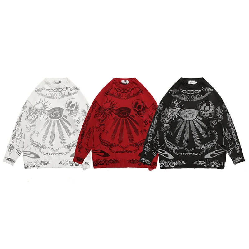 Classic Skull-print Loose Polyester Sweater Long Sweater Short Sweater Cropped Sweater