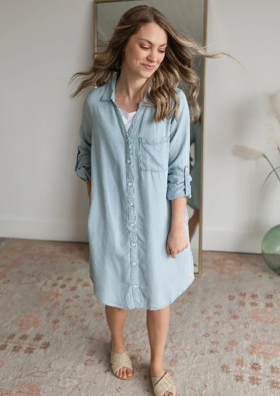 Chambray Button Up Dress Tunics Lace romantic