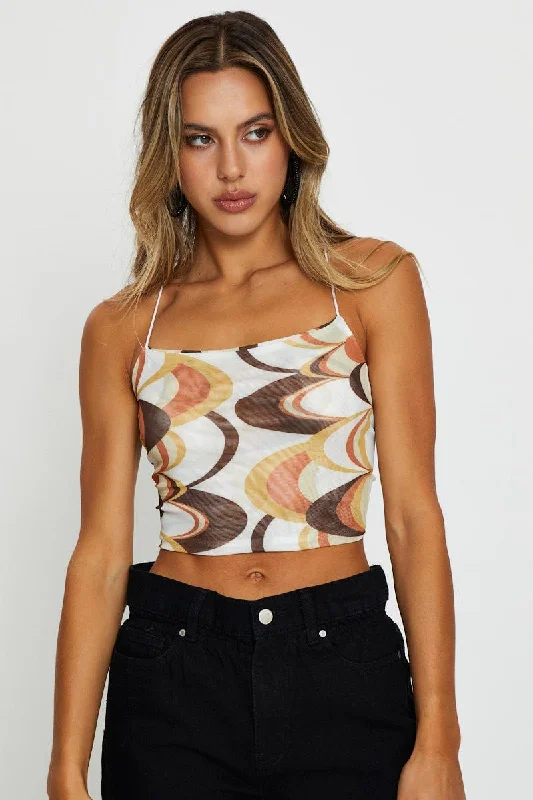 Print Crop Top Print Jacquard Patchwork