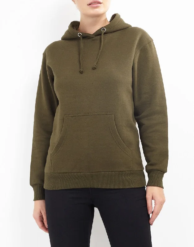 PLAIN KHAKI DRAWSTRING HOODIE Hoodie with Puffed Sleeves Voluminous Trendy