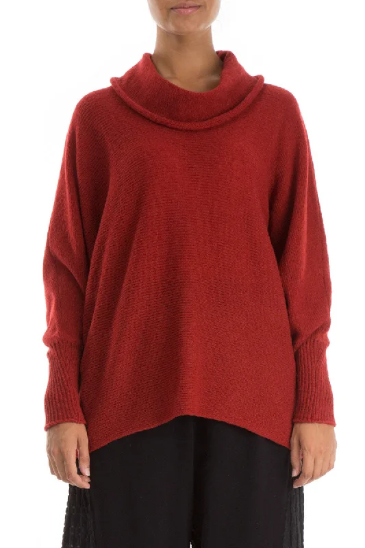 Cowl Neck Red Wool Sweater Fitted Loose Oversized