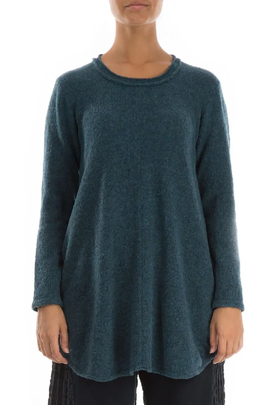 Loose Cosy Teal Wool Sweater Long Sweater Short Sweater Cropped Sweater