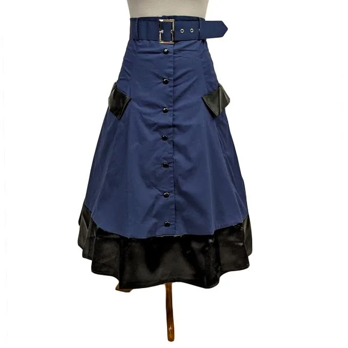 Satin-Trimmed Pinup Skirt in Navy leather skirt refined