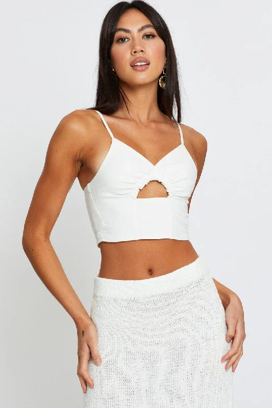 White Crop Top Sleeveless Wool Fabric Cashmere Fabric Tweed Fabric