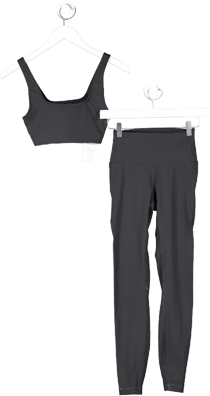 Tori Burch Black Active Wear Leggings And Crop Top UK XS Ribbed Crop Top High Neck Heavyweight