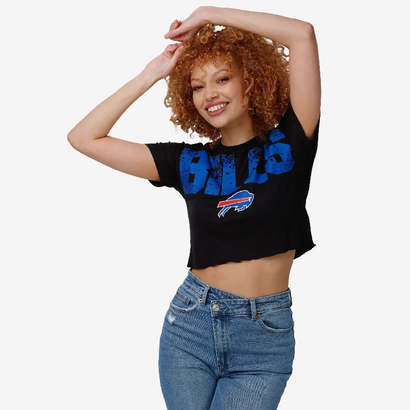 Buffalo Bills Womens Distressed Wordmark Crop Top Knit Fabric Woven Fabric Fleece Fabric