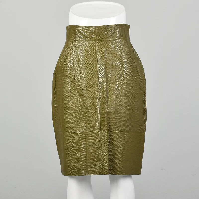 Small Green Leather Embossed Snakeskin Skirt chiffon skirt airy