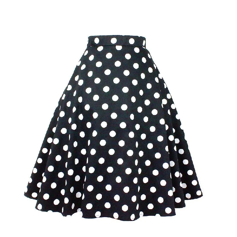 Hemet Circle Skirt in Black & White Polka Dots chiffon skirt lightweight