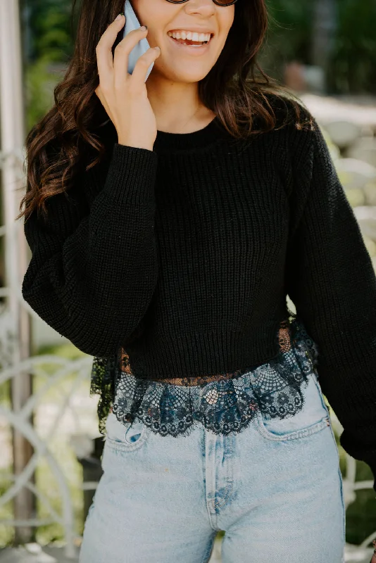 The Amazing Lace Black Lace Hem Sweater Soft Cozy Warm