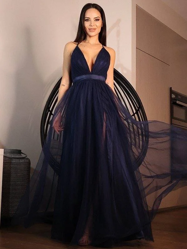 A-Line/Princess Tulle Ruffles V-neck Sleeveless Floor-Length Dresses Tunics Bestseller popular