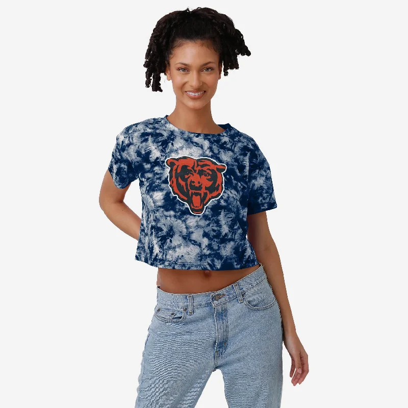 Chicago Bears Womens Tie-Dye Big Logo Crop Top Zippered Front Buttoned Front Snap Front