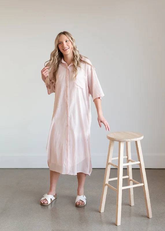 Lina Button Up Pink Collared Dress - FINAL SALE Cowl Neckline Elegant