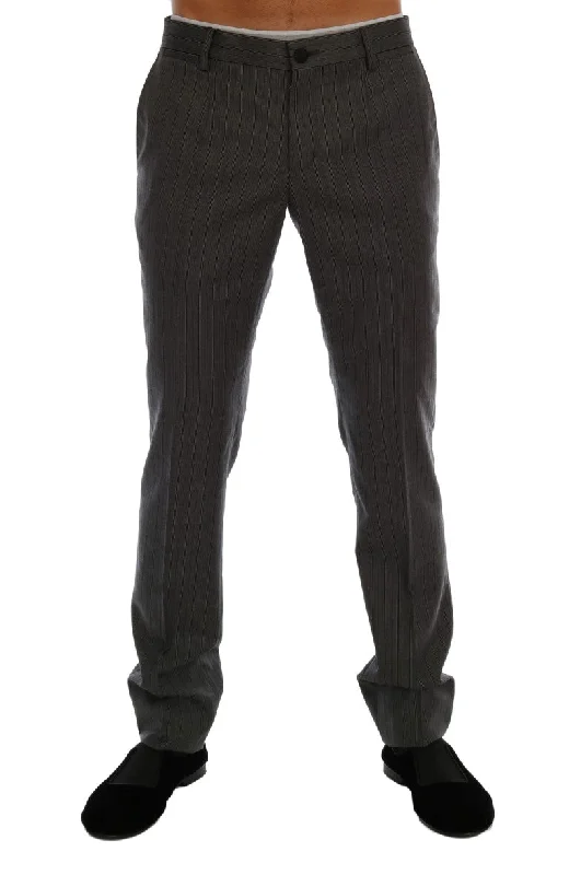 Elegant Gray Striped Wool Formal Trousers Trousers Fall Fleece