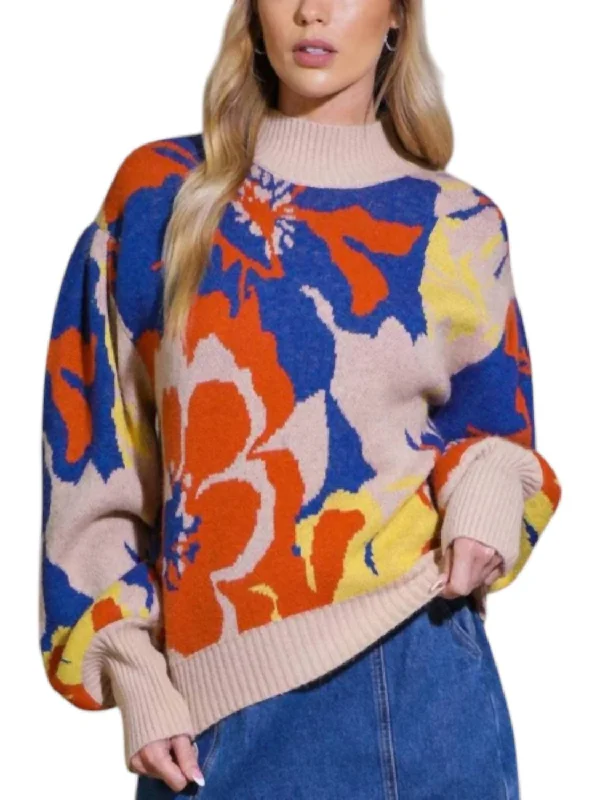 Frankie Floral Sweater In Multi Color Fitted Slim Tailored