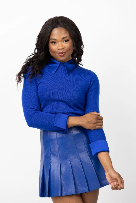 A+O Porla Collard Sweater in Royal Terry Terry Cloth Terry Knit