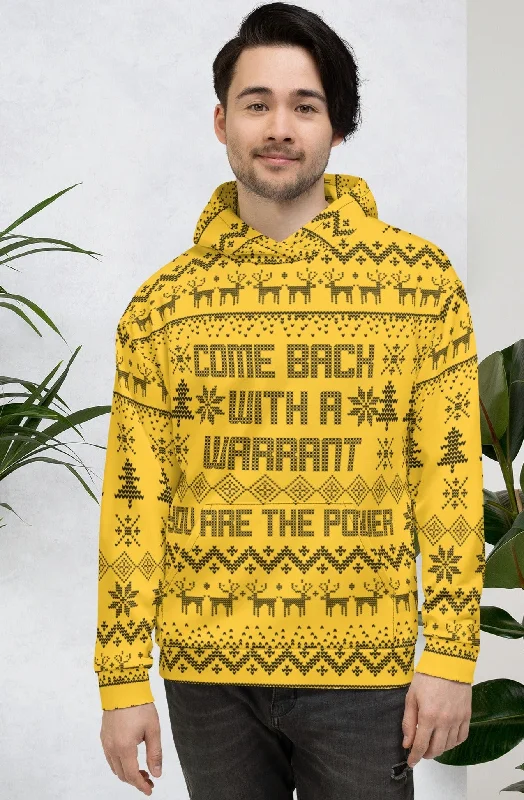 Come Back with a Warrant Ugly Christmas Sweater Unisex Hoodie Cable Knit Ribbed Knit Lace Knit