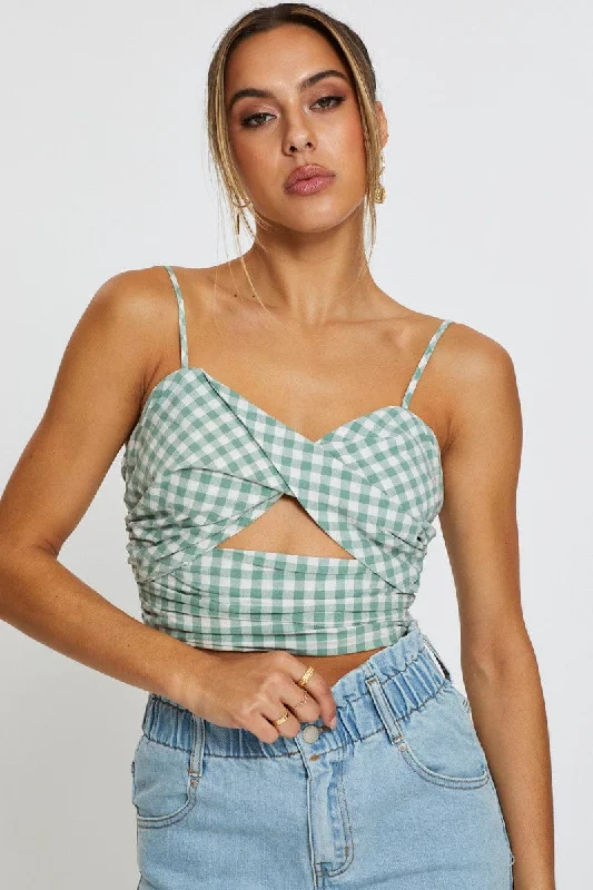 Check Crop Top Sleeveless Anti-Shrink Durable Soft