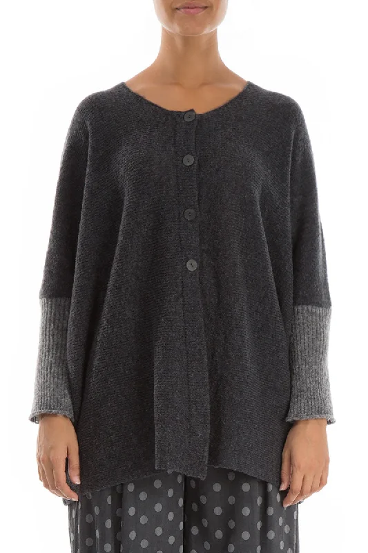 Buttoned Loose Grey Wool Sweater Notch Collar Peter Pan Collar Cowl Neck