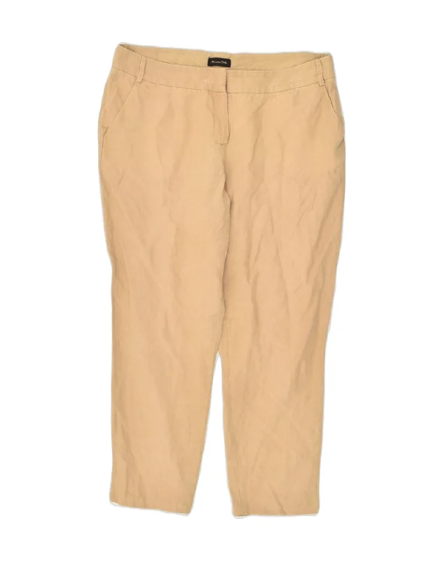 MASSIMO DUTTI Womens Tapered Chino Trousers W34 L25 Beige Linen Trousers fashionable trendy