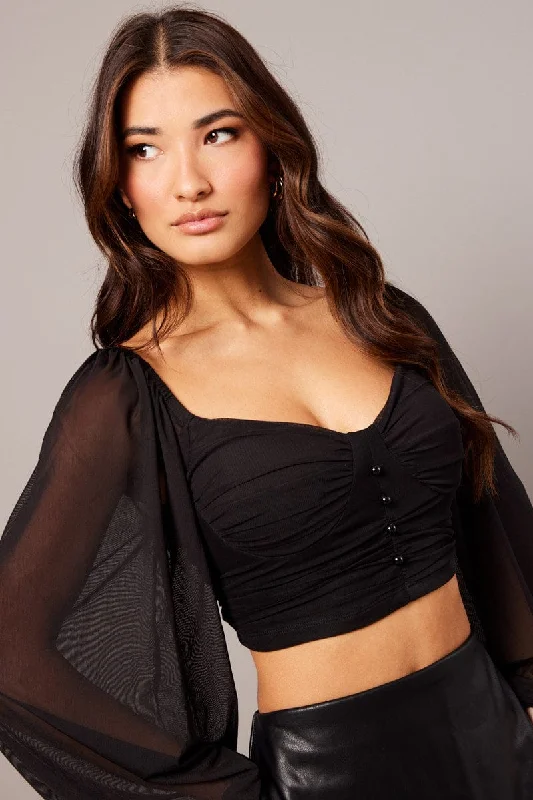 Black Crop Top Long Sleeve Ruched Rayon Fabric Velvet Fabric Corduroy Fabric