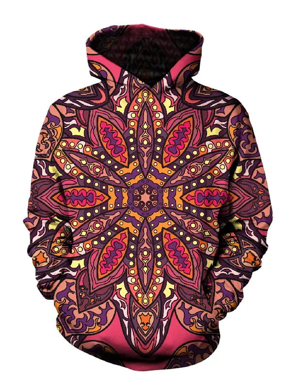 Floral Sunset Retro Flower Mandala Pullover Hoodie Hoodie with Exposed Zipper Edgy Industrial