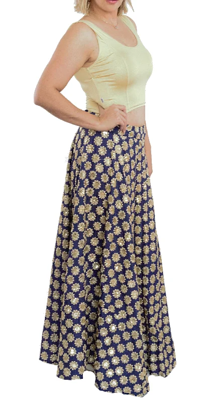 Royal Blue Color Silk Skirt with Zari Flowers chiffon skirt flowing