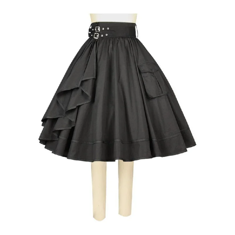 Stacy Steampunk Skirt in Black silk skirt lustrous