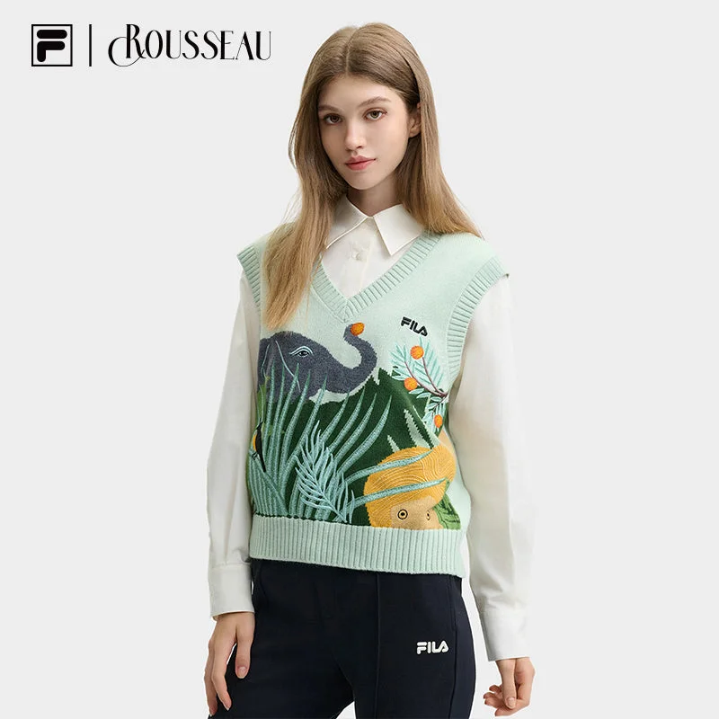 FILA CORE LIFESTYLE HERITAGE DREAM JUNGLE Women Knit Sweater (Full Print) Wool Fabric Cashmere Fabric Tweed Fabric