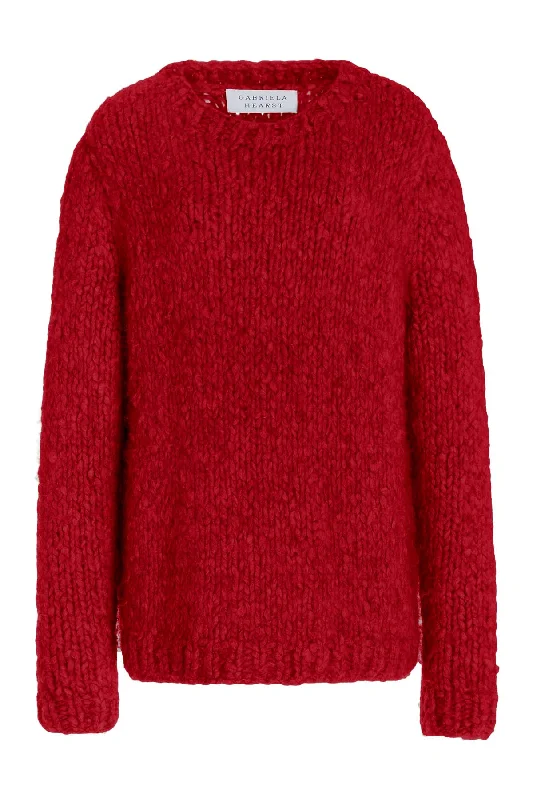 Lawrence Knit Sweater in Red Welfat Cashmere Ribbed Striped Patterned