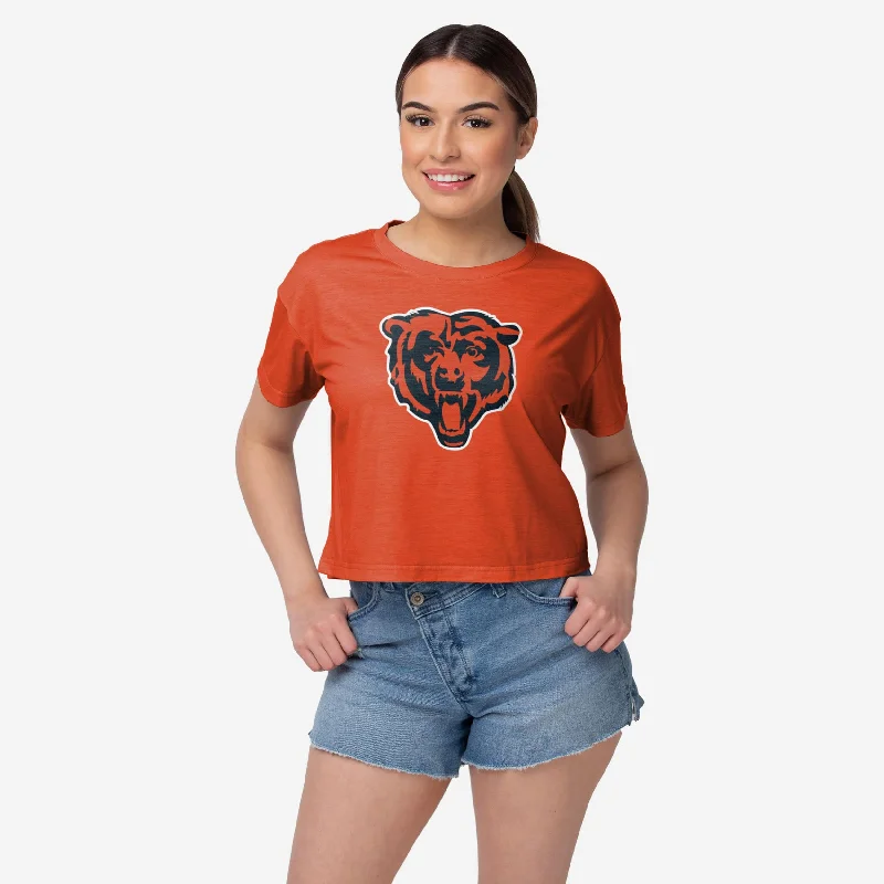 Chicago Bears Womens Alternate Team Color Crop Top Graphic Embroidered Appliqued