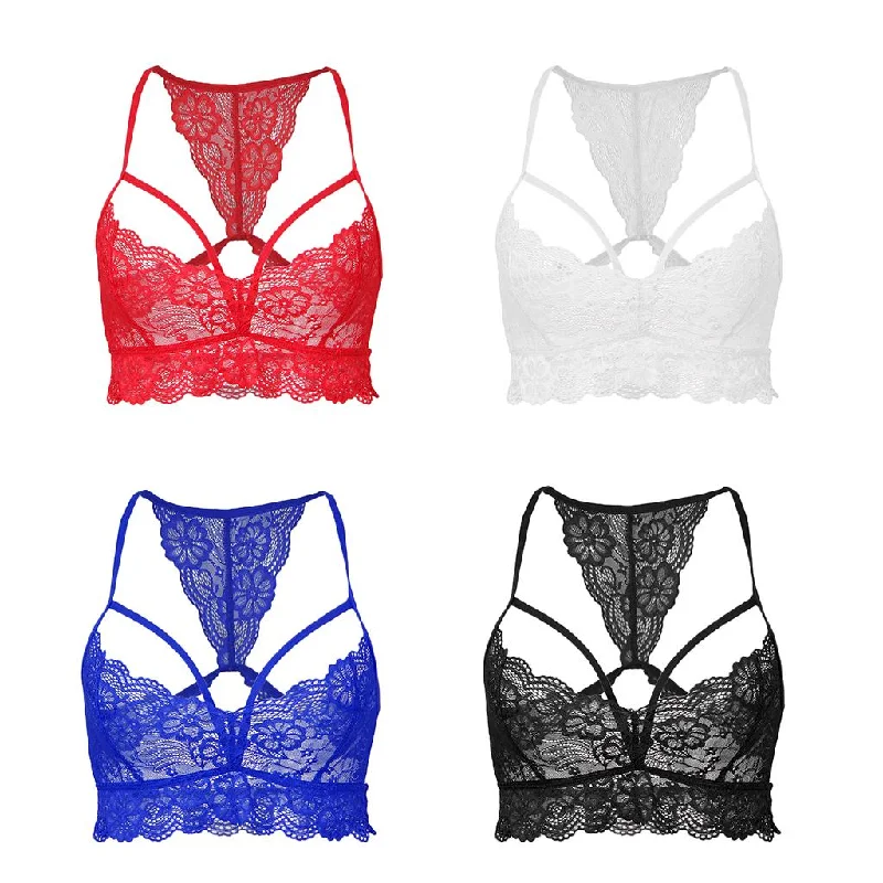 Floral Lace Bustier Crop Tops Unpadded Bra Bralette Cami Lingerie Blue Anti-Shrink Durable Soft