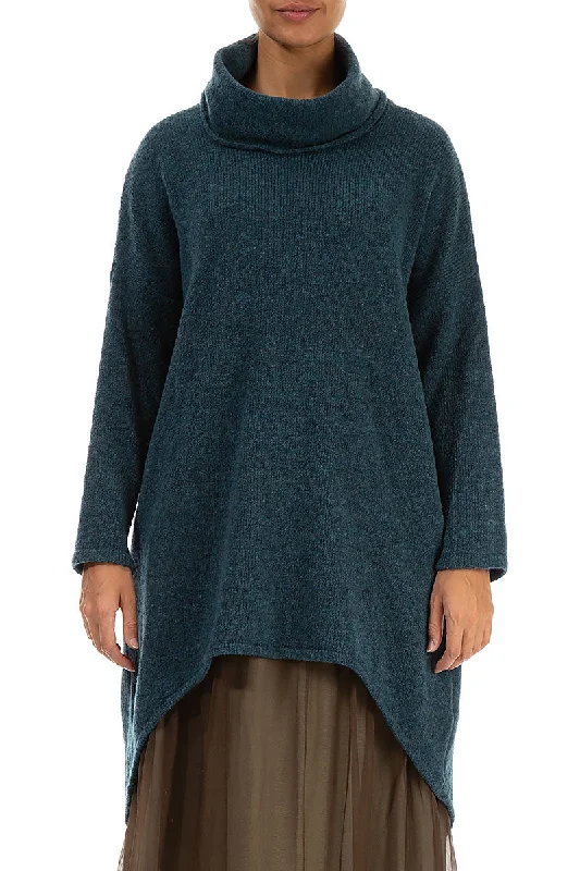 Turtleneck Teal Wool Sweater Ribbed Striped Patterned