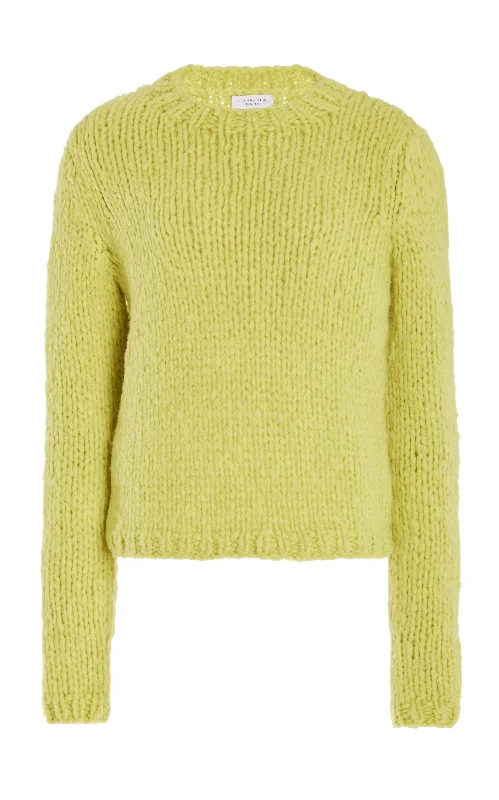 Dalton Knit Sweater in Lime Adamite Welfat Cashmere Graphic Sweater Embroidered Appliqued