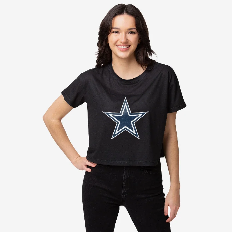 Dallas Cowboys Womens Black Big Logo Crop Top Knit Fabric Woven Fabric Fleece Fabric