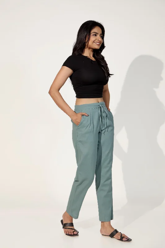 Teal Green Women's Narrow Trousers Trousers fashionable chic