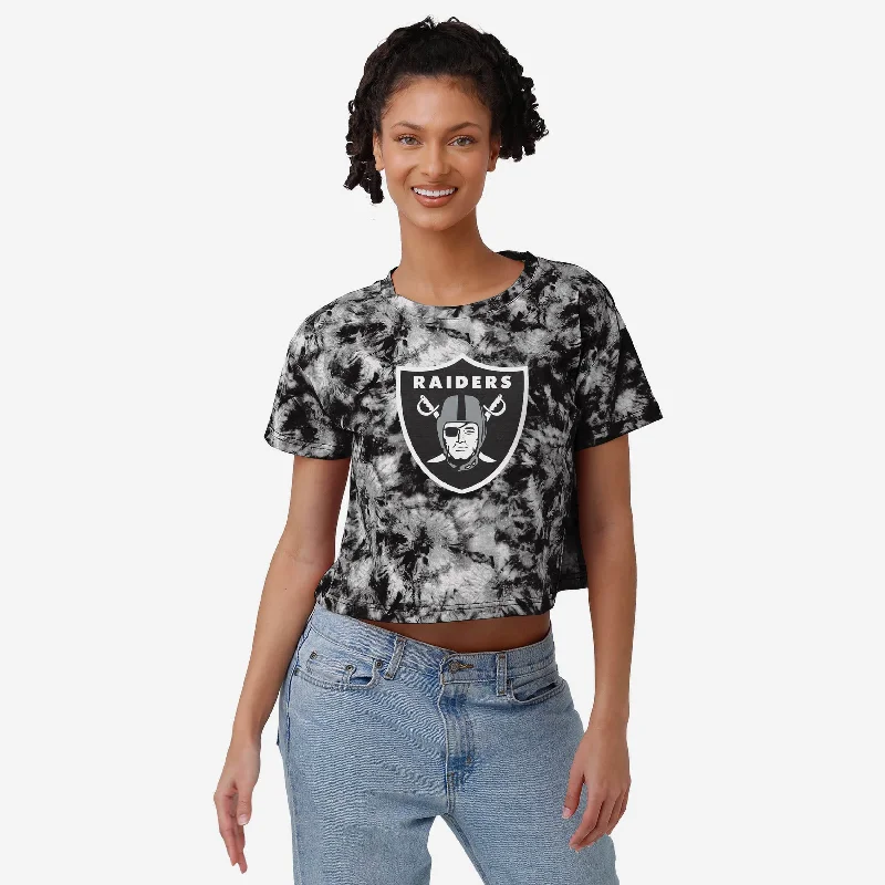 Las Vegas Raiders Womens Tie-Dye Big Logo Crop Top Asymmetrical Pockets Print