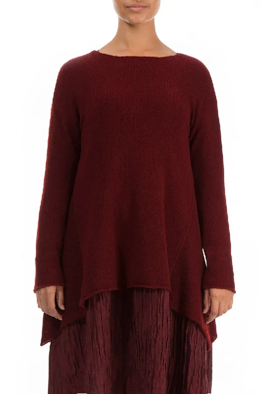 Longer Sides Maroon Wool Sweater Toggled Drawstring Belted