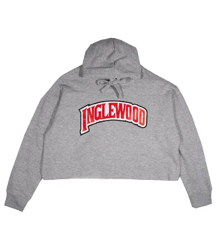 INGLEWOOD CROP TOP HOODIE HEATHER GRAY Welt Pockets Slit Pockets Flap Pockets