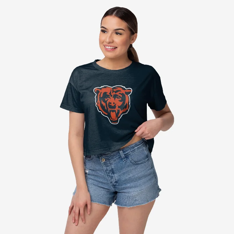 Chicago Bears Womens Solid Big Logo Crop Top Rayon Velvet Corduroy