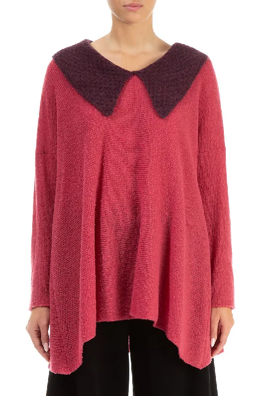 Relaxed Collar Pink Punch Wool Sweater Notch Collar Peter Pan Collar Cowl Neck